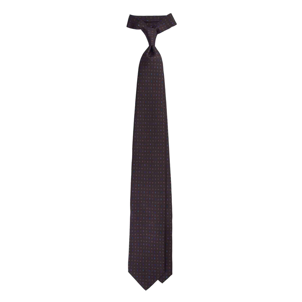 Brown Silk Tie with Paisley and Flowers Pattern Serà Fine Silk
