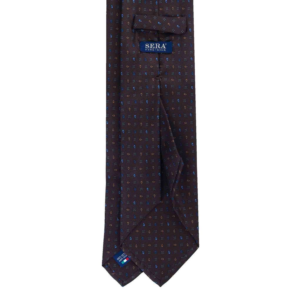 Brown Silk Tie with Paisley and Flowers Pattern Serà Fine Silk