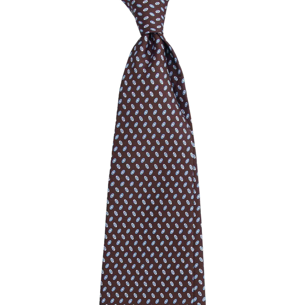 Brown Silk Tie with Small Grey Oval Pattern Serà Fine Silk