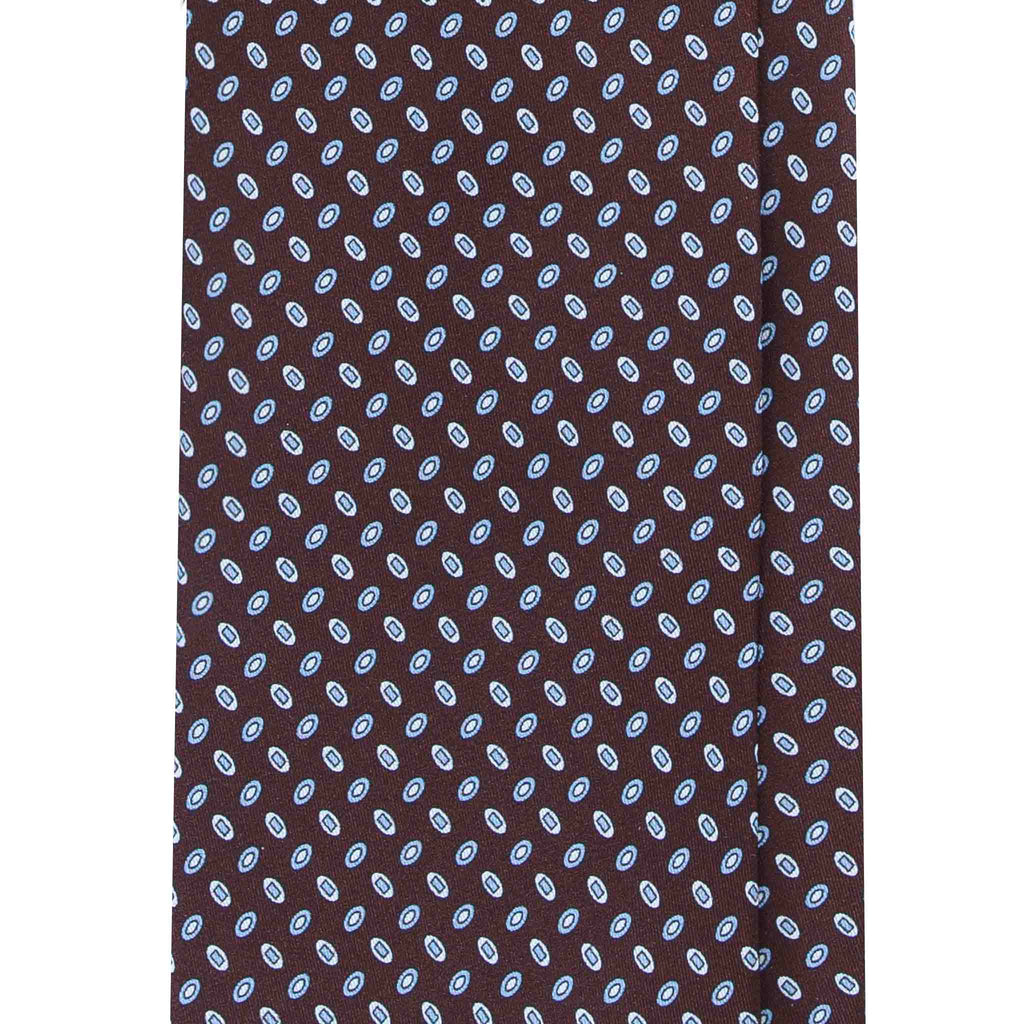 Brown Silk Tie with Small Grey Oval Pattern Serà Fine Silk