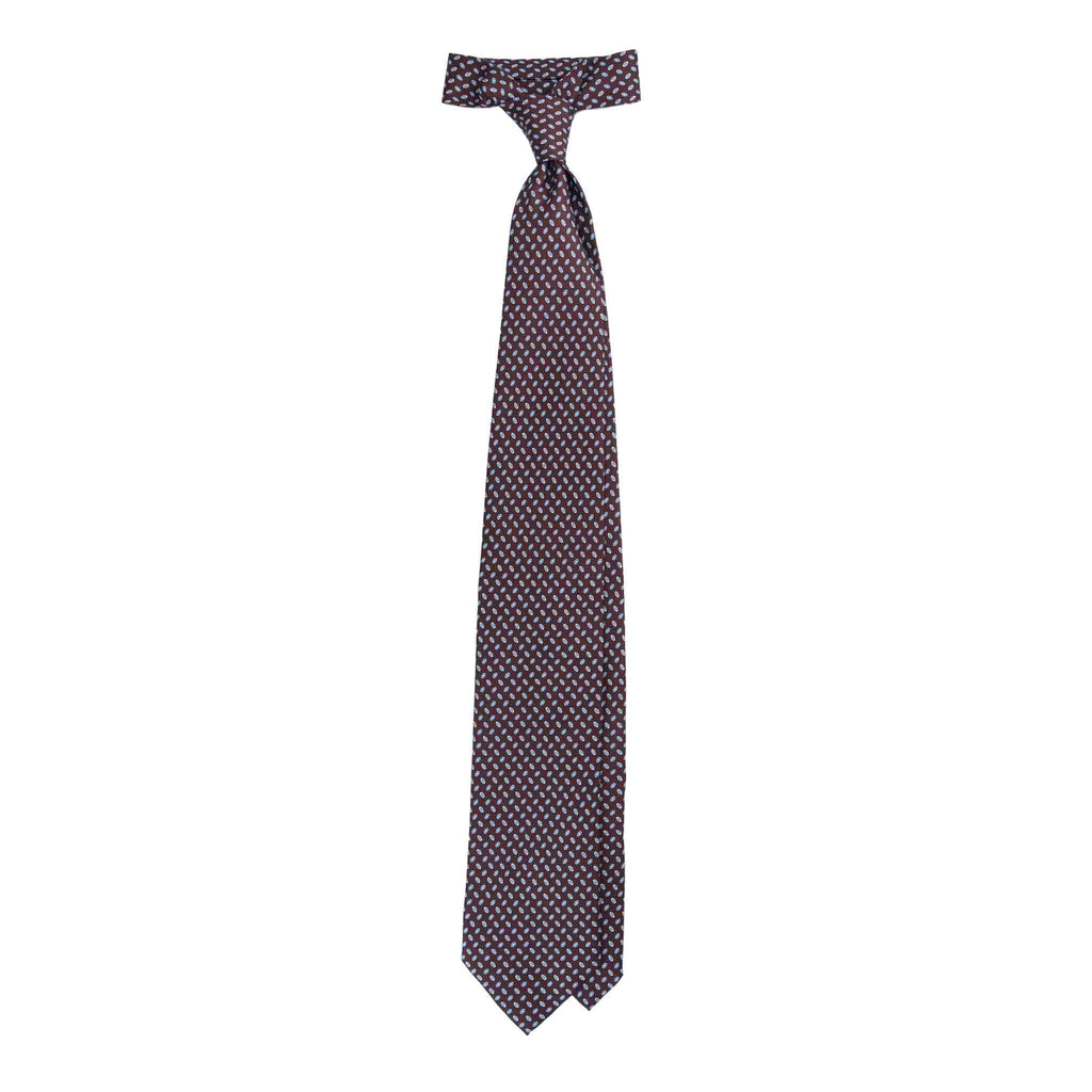 Brown Silk Tie with Small Grey Oval Pattern Serà Fine Silk