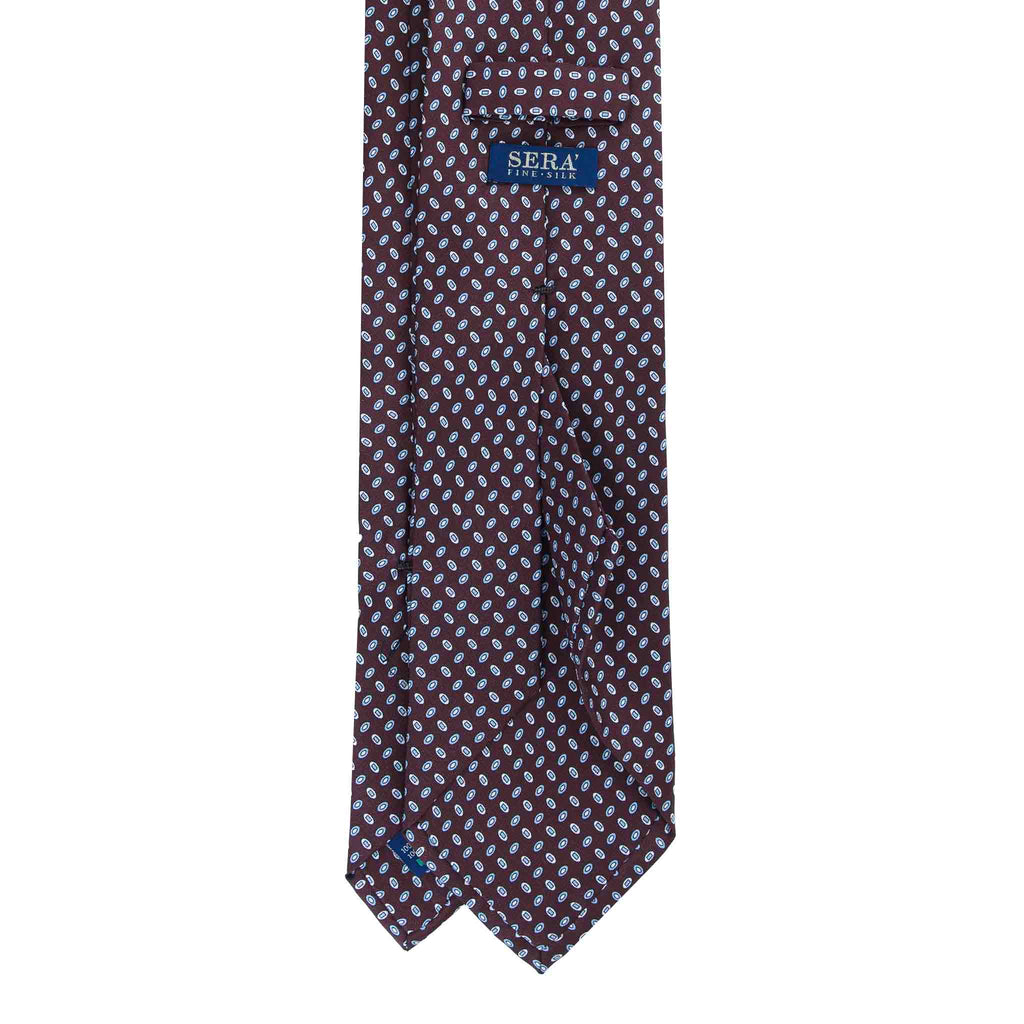 Brown Silk Tie with Small Grey Oval Pattern Serà Fine Silk