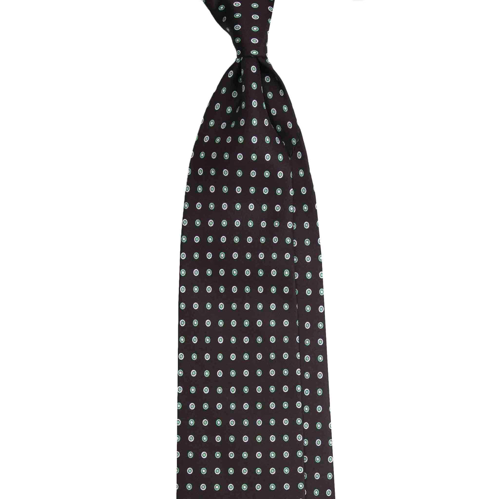 Brown Silk Tie with Small Mint Green Circles Serà Fine Silk