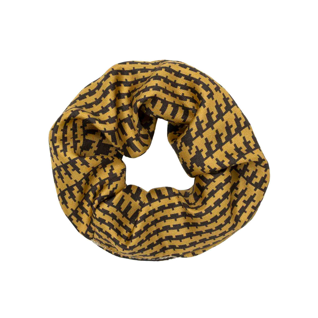 brown yellow houndstooth silk scrunchy