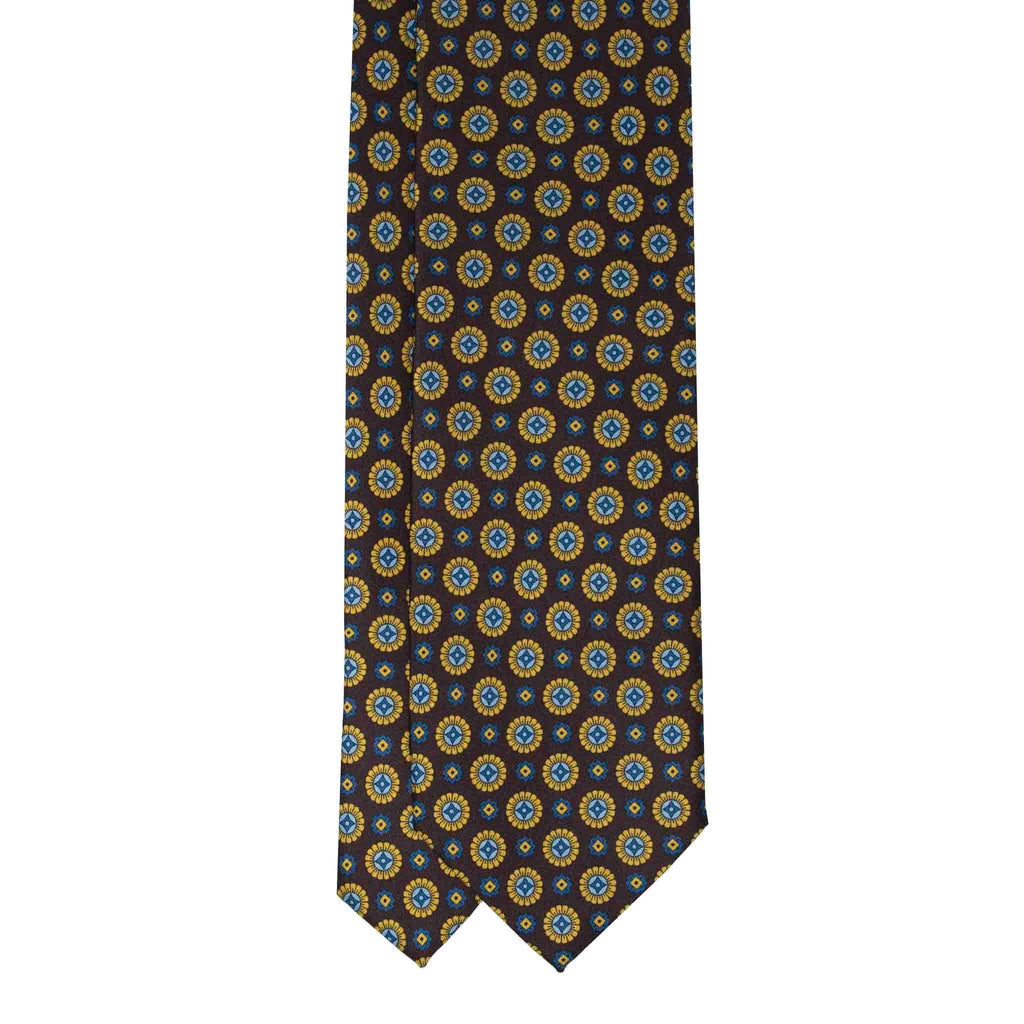 Brown and Yellow Medallions Silk Tie Serà Fine Silk