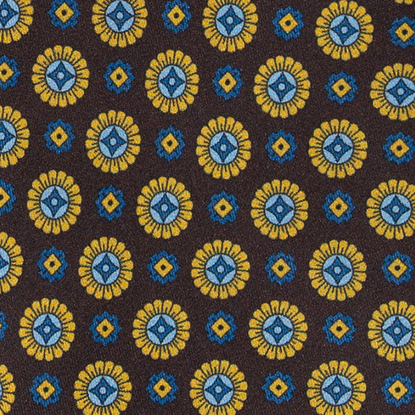 Brown and Yellow Medallions Silk Tie Serà Fine Silk