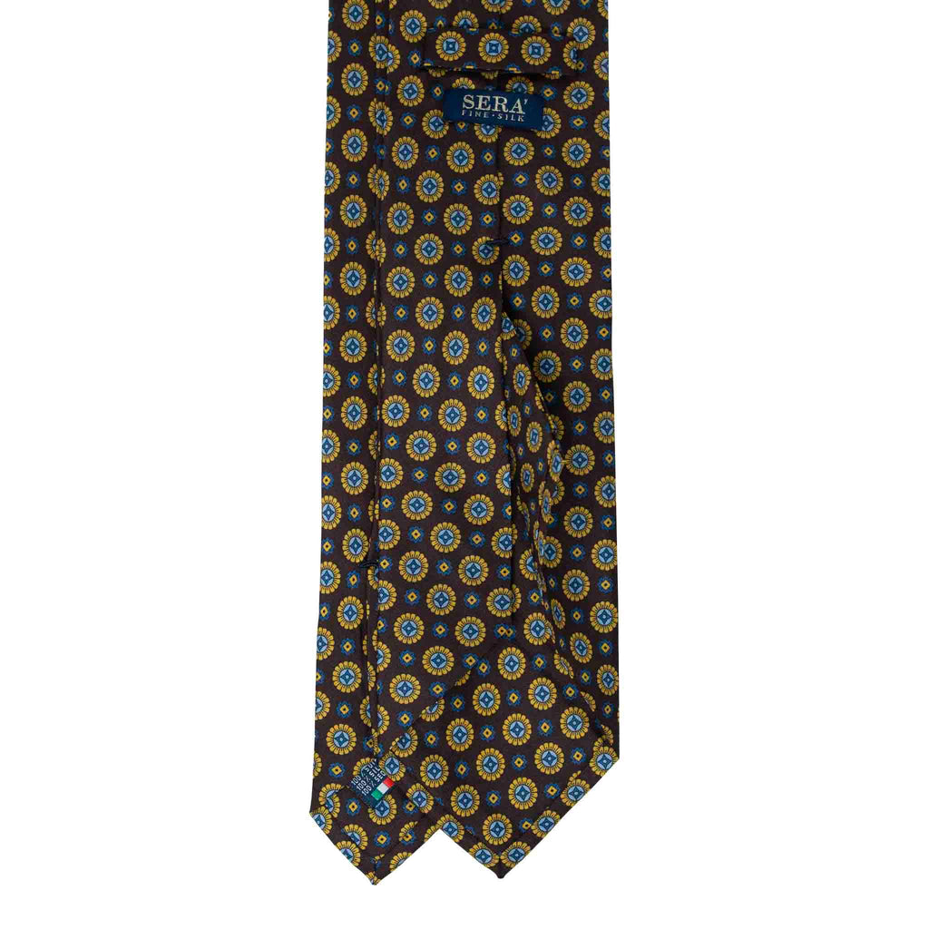 Brown and Yellow Medallions Silk Tie Serà Fine Silk