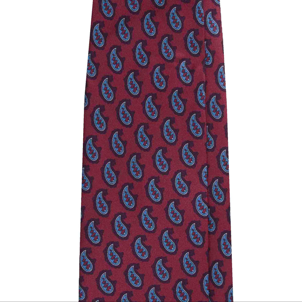 Burgundy Silk Tie with Big Blue Paisley Serà Fine Silk