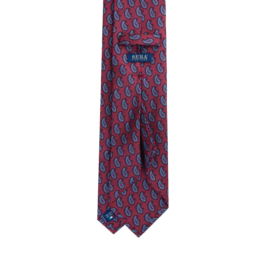 Burgundy Silk Tie with Big Blue Paisley Serà Fine Silk
