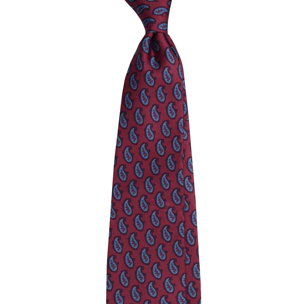 Burgundy Silk Tie with Big Blue Paisley Serà Fine Silk