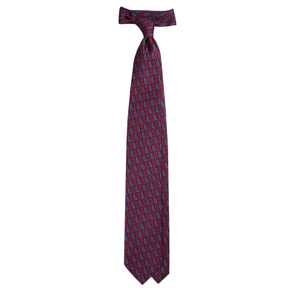 Burgundy Silk Tie with Big Blue Paisley Serà Fine Silk