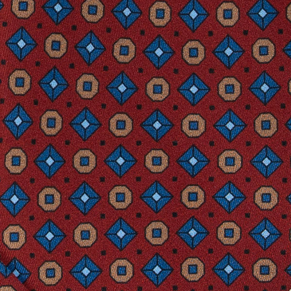 Burgundy with Blue Geometric Pattern Silk Tie Serà Fine Silk