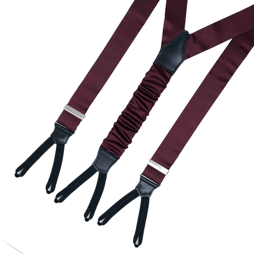 Burgundy Satin Barathea Tuxedo Silk Suspenders Serà Fine Silk