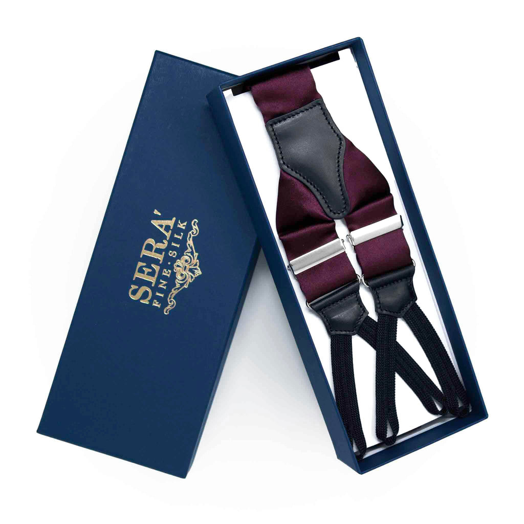 Burgundy Satin Barathea Tuxedo Silk Suspenders Serà Fine Silk