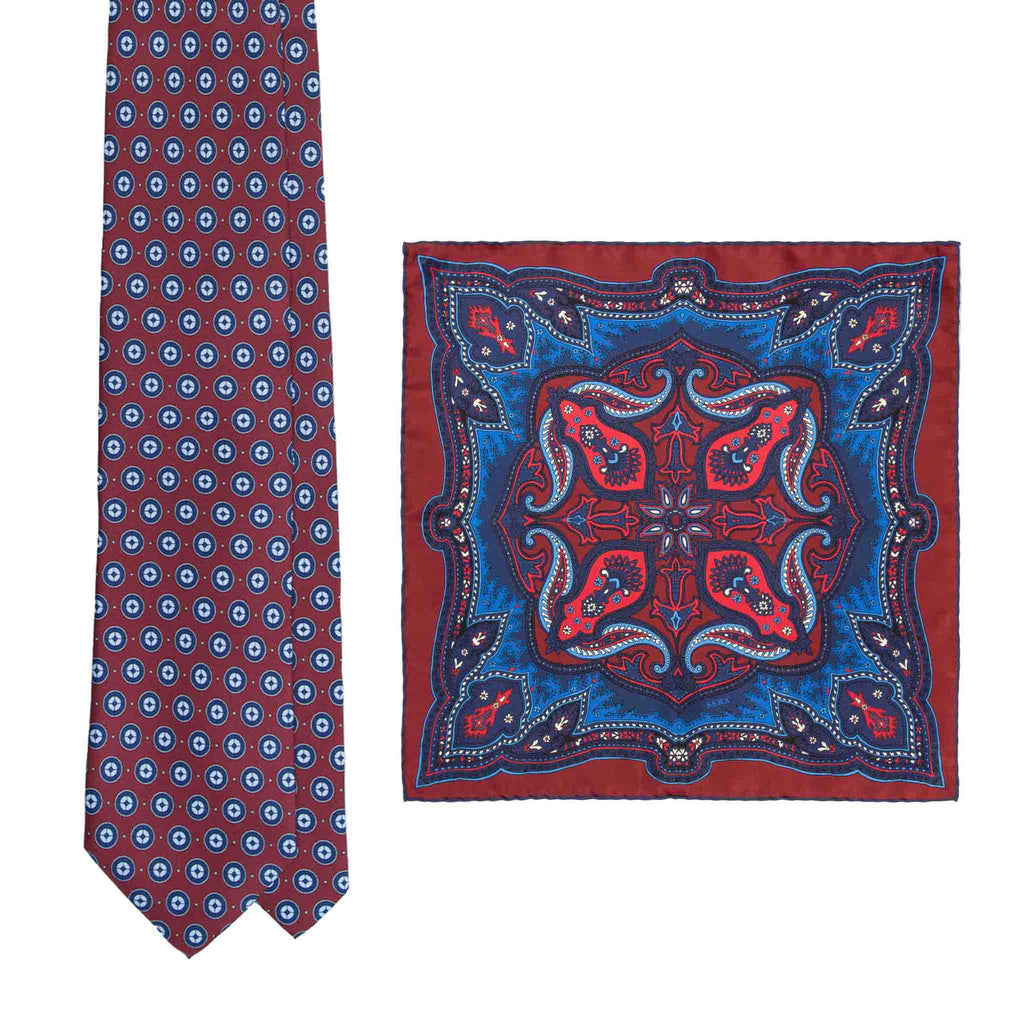 Burgundy Silk Tie & Blackberry Ripasso Pocket Square Set Serà Fine Silk