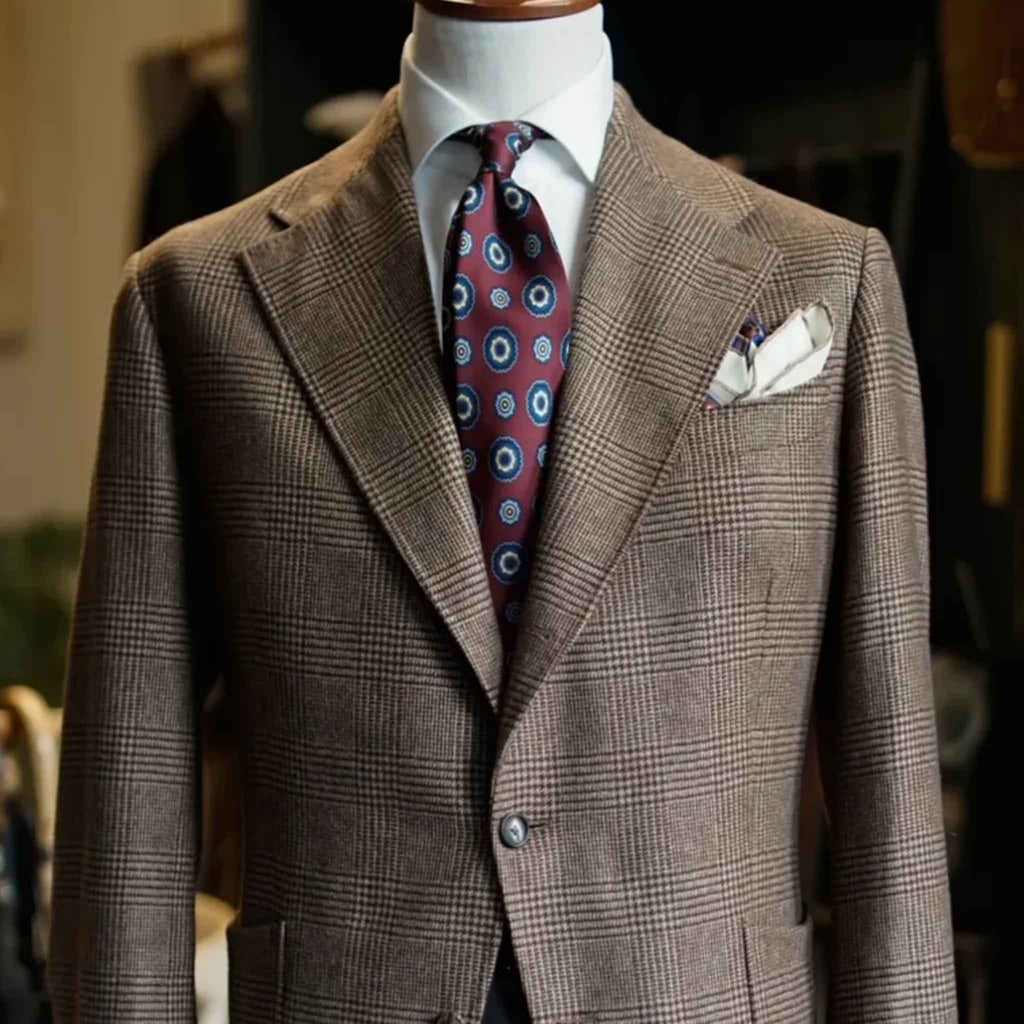 Burgundy Silk Tie with BIg Blue Flowers  Serà Fine Silk