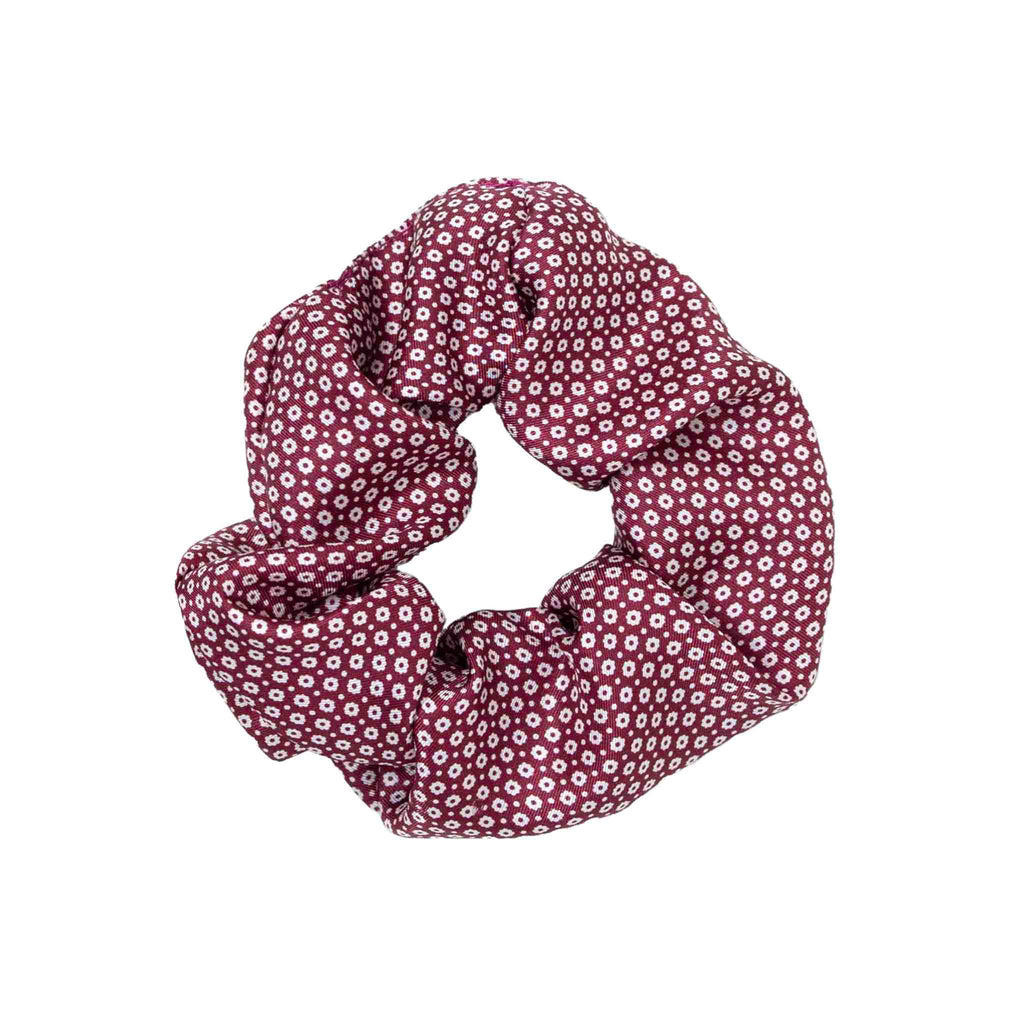 burgundy white flowers silk scrunchy