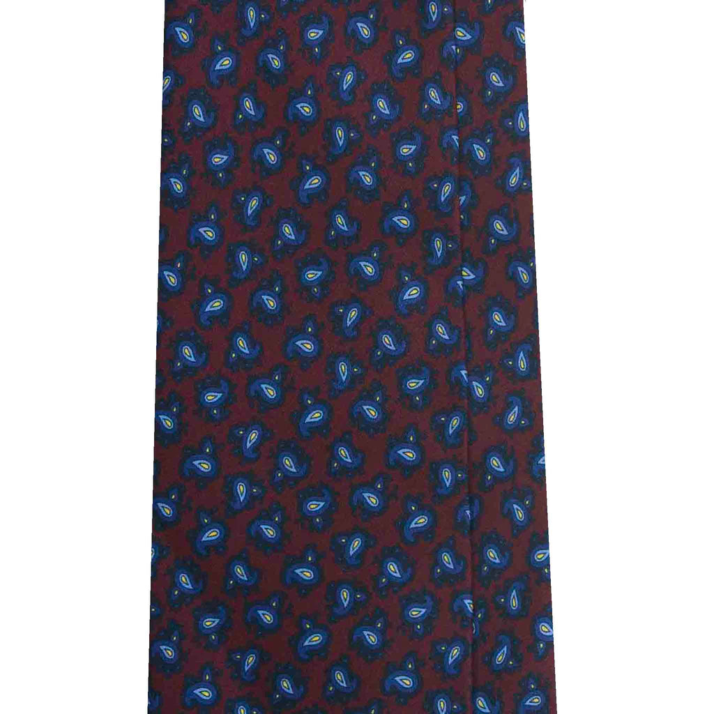 Burgundy Silk Tie with Blue Paisley Serà Fine Silk