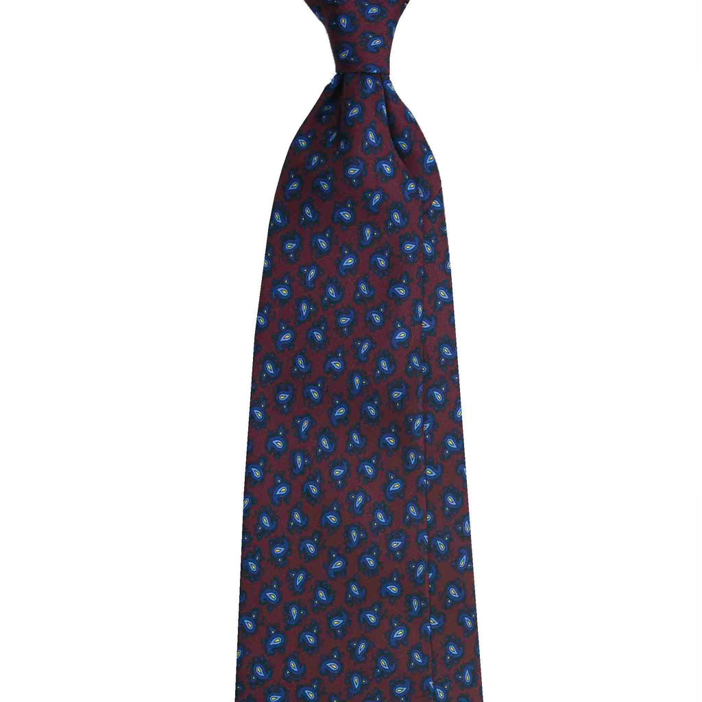Burgundy Silk Tie with Blue Paisley Serà Fine Silk