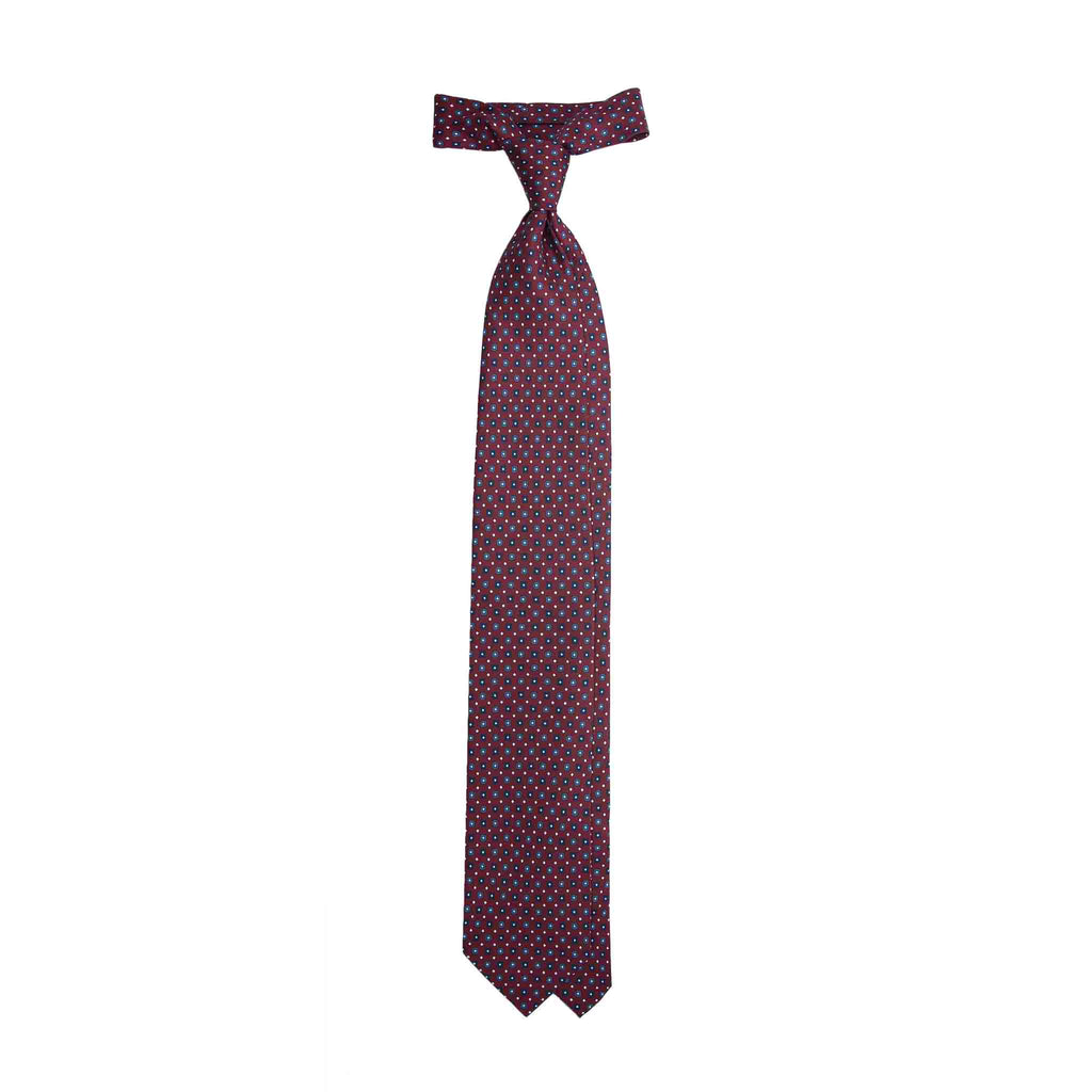 Burgundy Silk Tie with Blue Square Pattern Serà Fine Silk