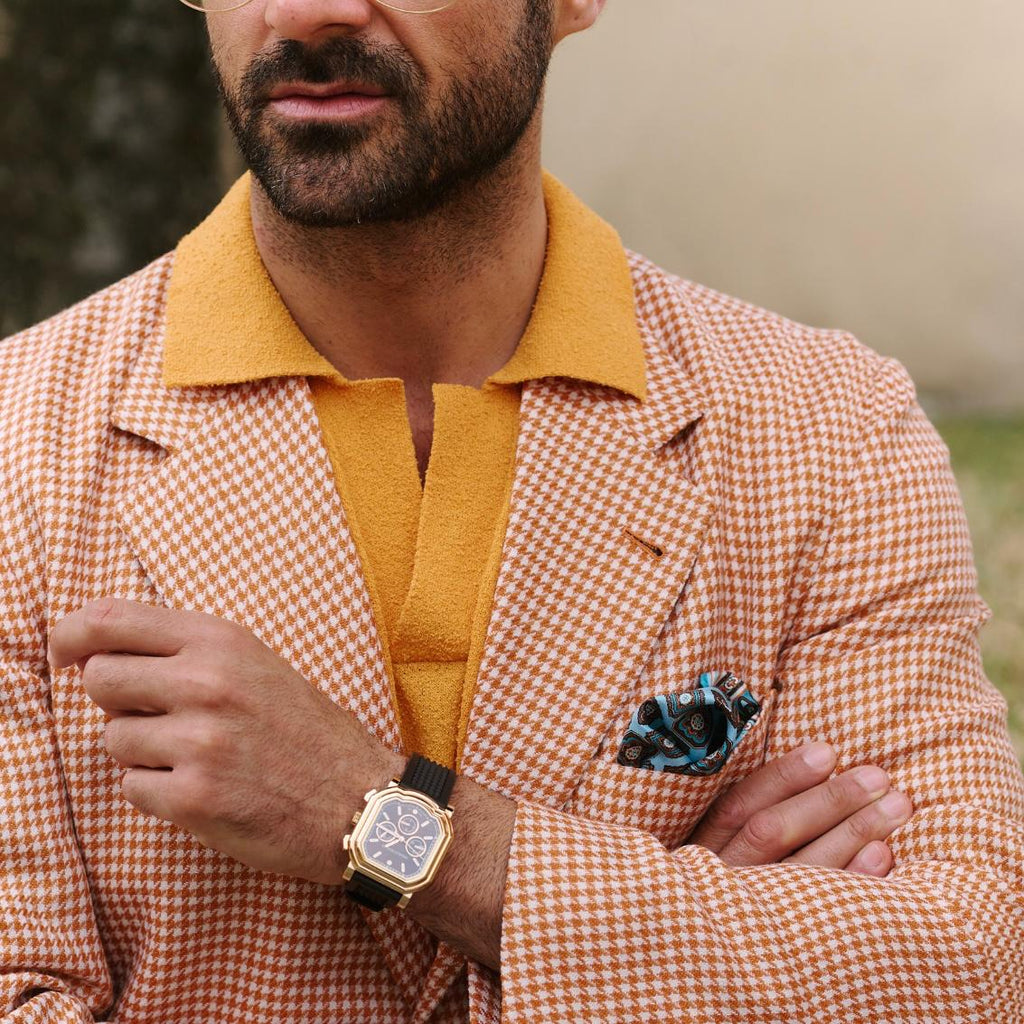 Giorgio Gian Giulio wearing Como Aqua Green Silk Pocket Square
