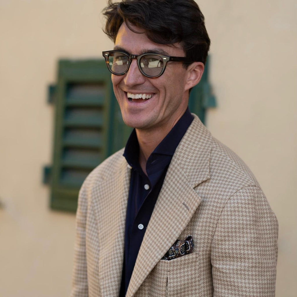 Anton Masko wearing Como Brown Silk Pocket Square during Pitti Uomo