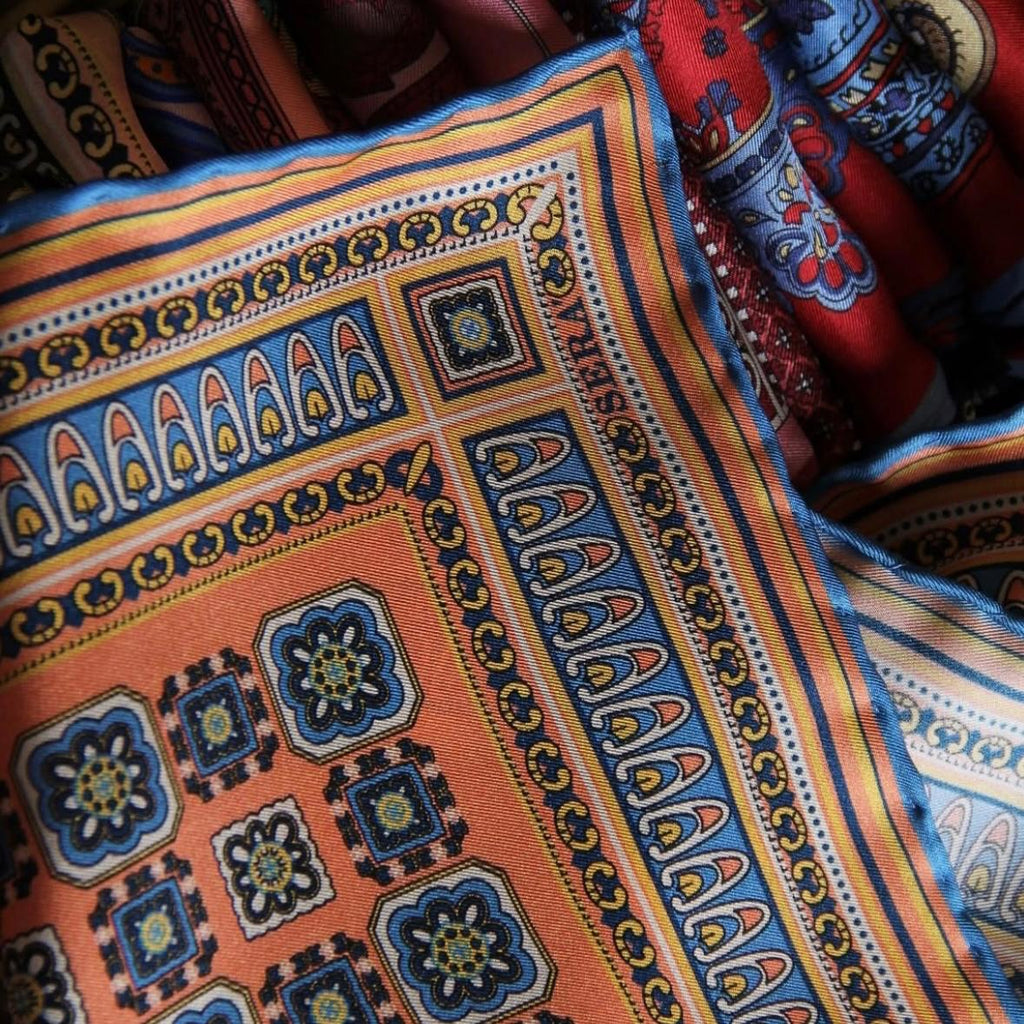 Como Orange Silk Pocket Square Serà Fine Silk