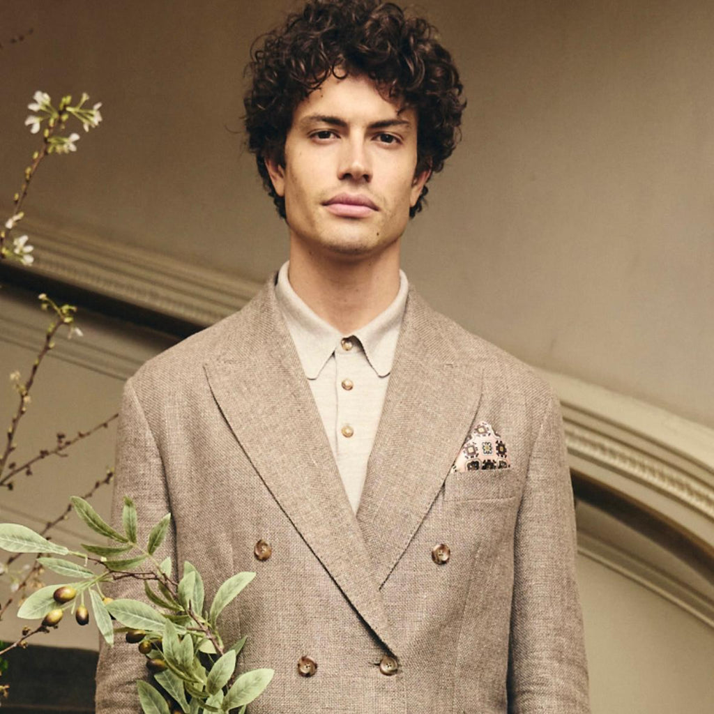 Italy on Madison photoshoot featuring Como Pink Silk Pocket Square