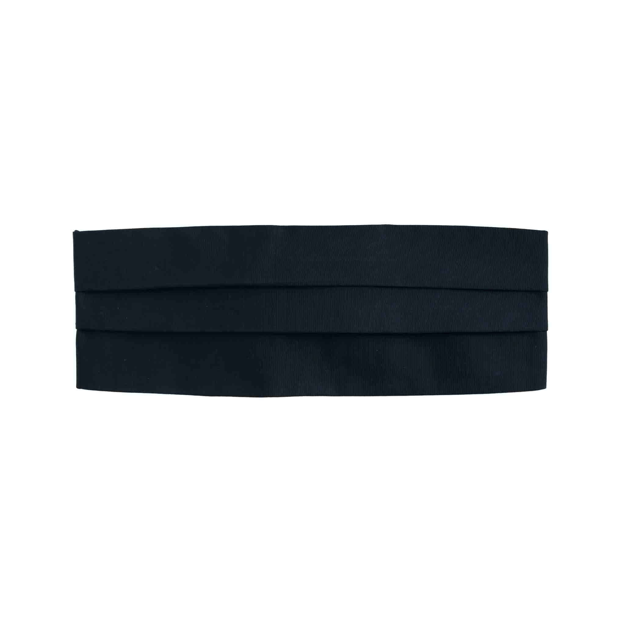 Cummerbund,Elegant Three Pleat Saxe Blue Silk Crepe De Chine Satin Backed Brass Cummerbund – Midnight Blue Silk Satin 5 Pleats - la Bowtique  main image 2