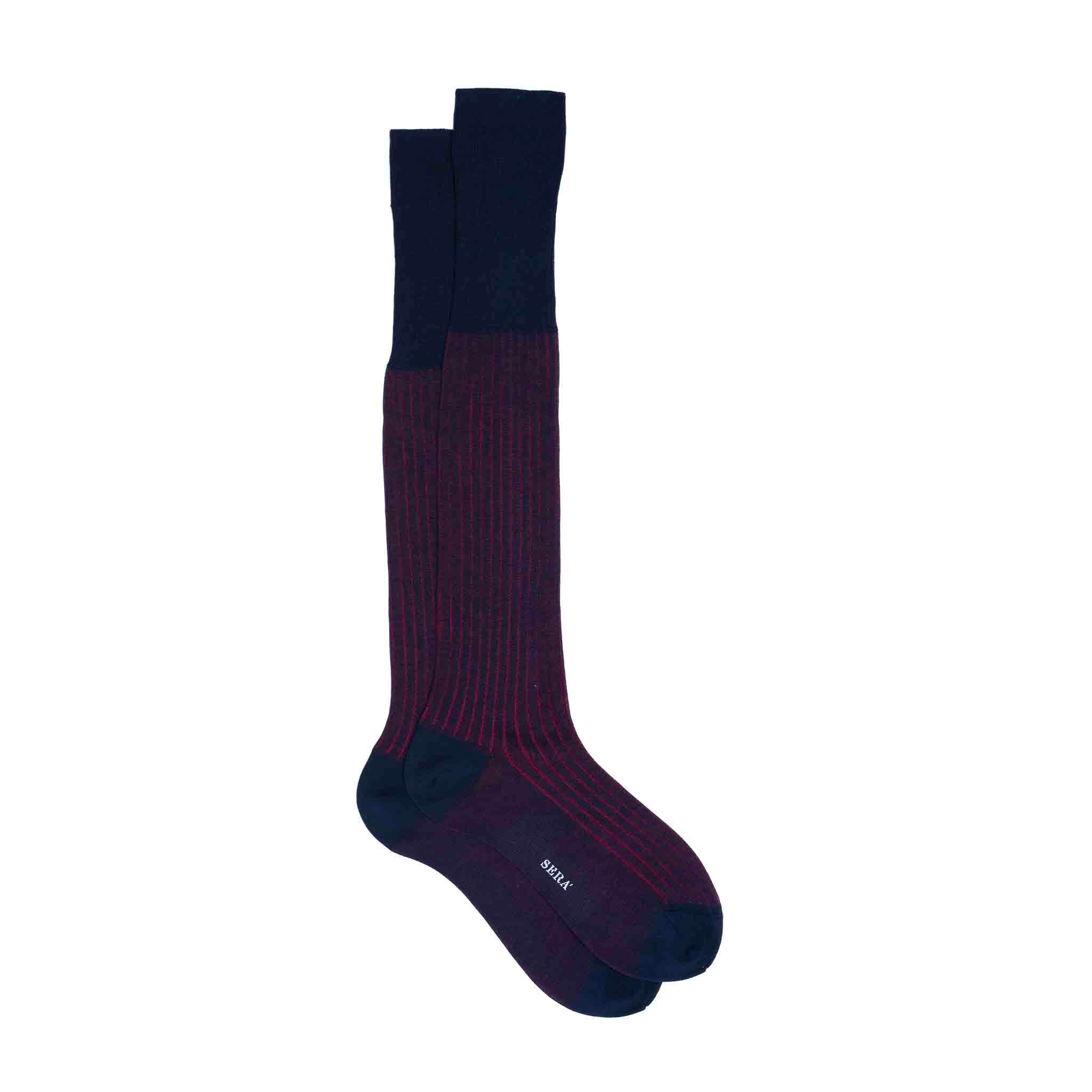 Dark Blue & Red Ribbed Cotton Socks