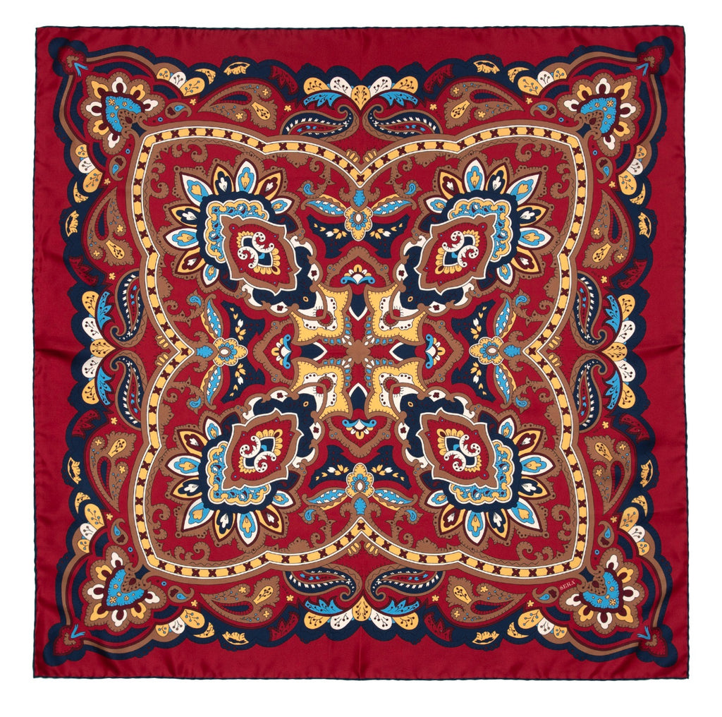 Diana Burgundy and Brown Silk Scarf Serà Fine Silk