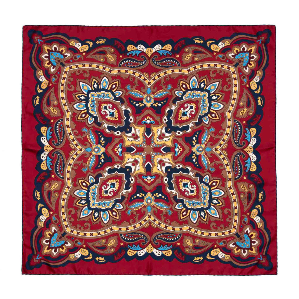 Diana Burgundy and Brown Silk Scarf Serà Fine Silk
