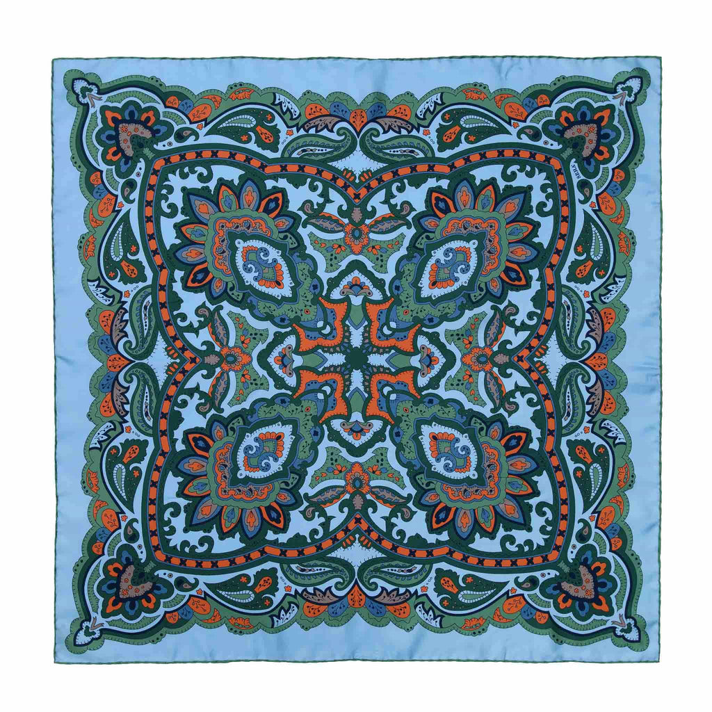 Diana Light Blue and Green Silk Scarf Serà Fine Silk