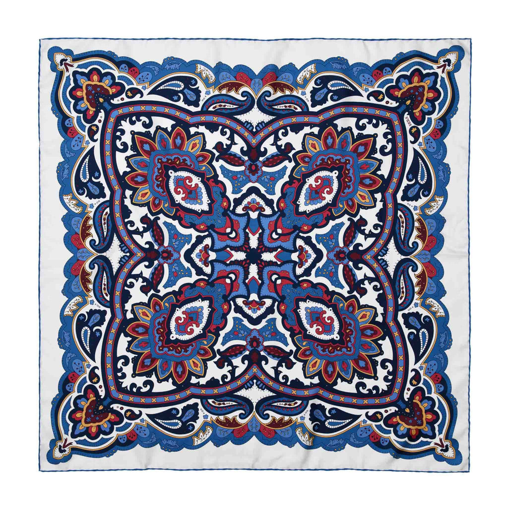 Diana White & Blue Silk Scarf Serà Fine Silk