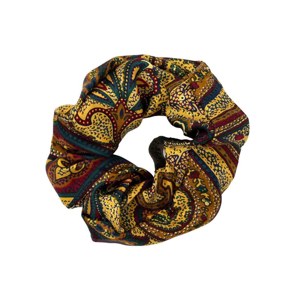 gold green paisley silk scrunchy