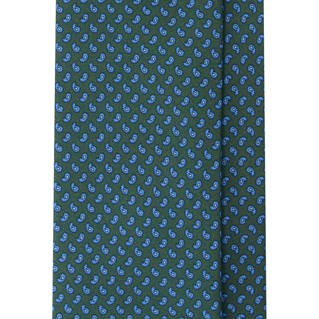 Green Silk Tie with Light Blue Paisley Serà Fine Silk