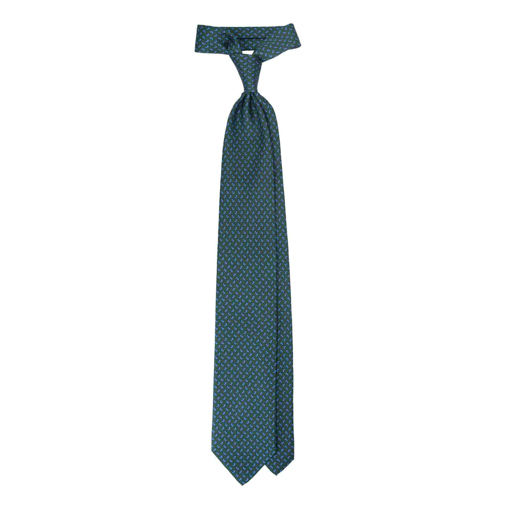 Green Silk Tie with Light Blue Paisley Serà Fine Silk