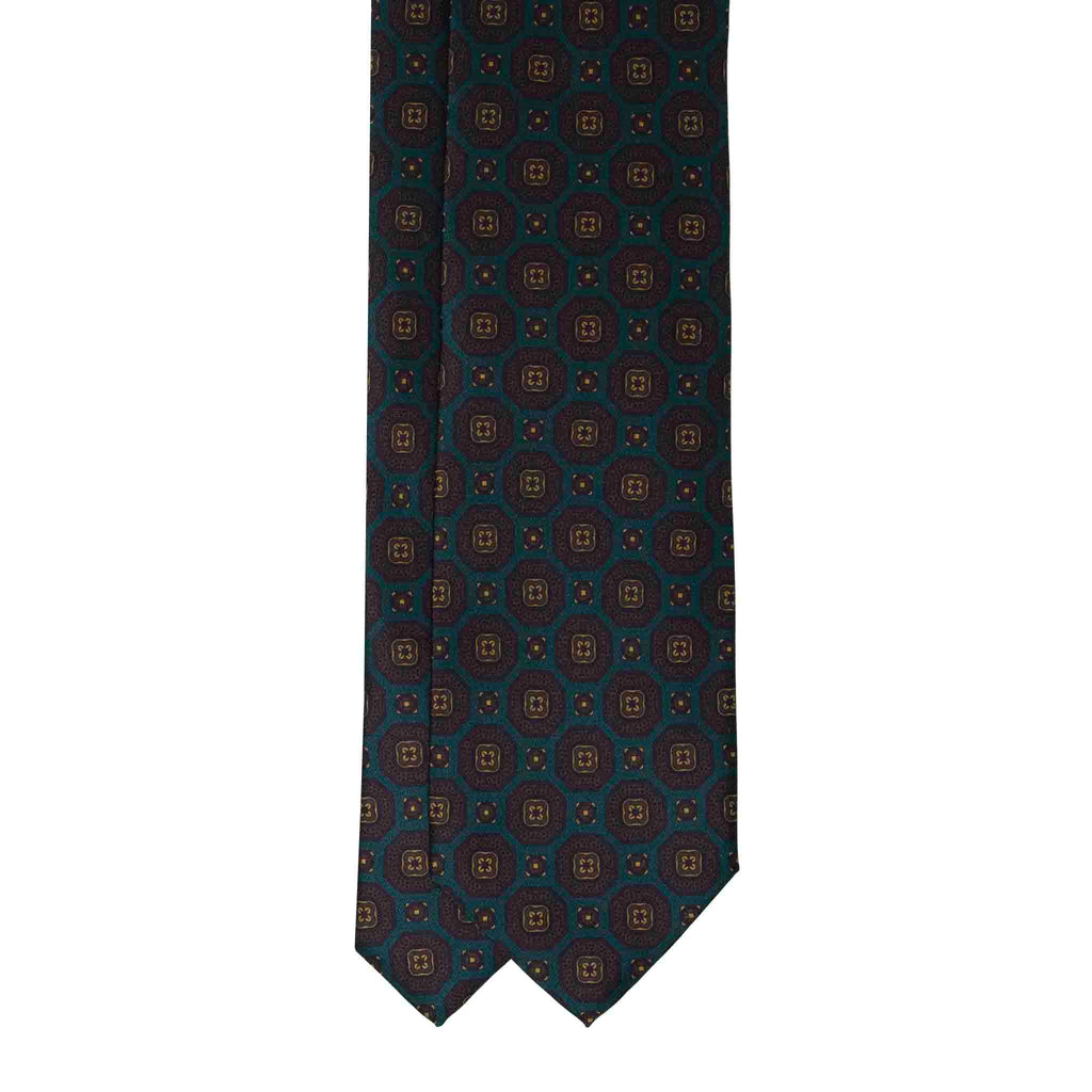 Green with Brown Medallions Silk Tie Serà Fine Silk