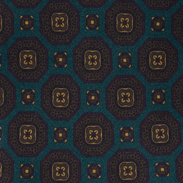 Green with Brown Medallions Silk Tie Serà Fine Silk