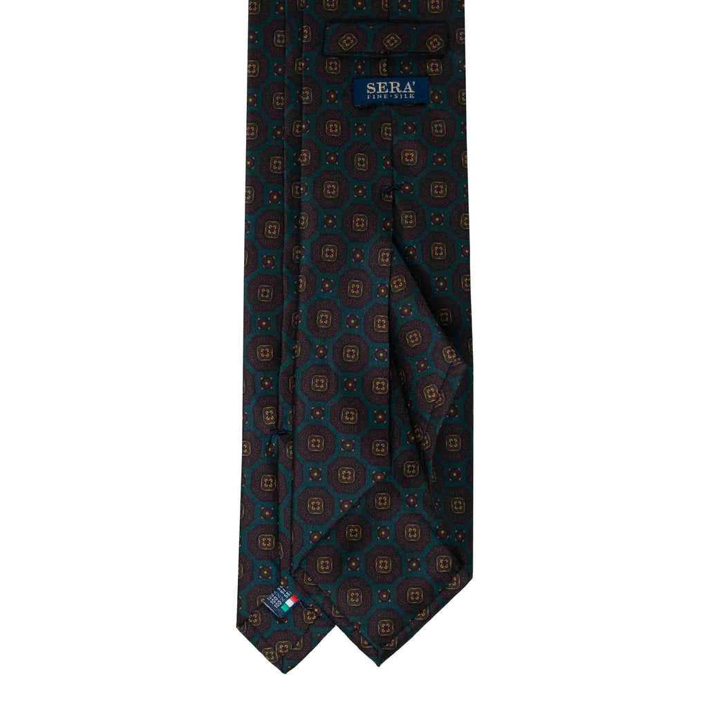 Green with Brown Medallions Silk Tie Serà Fine Silk