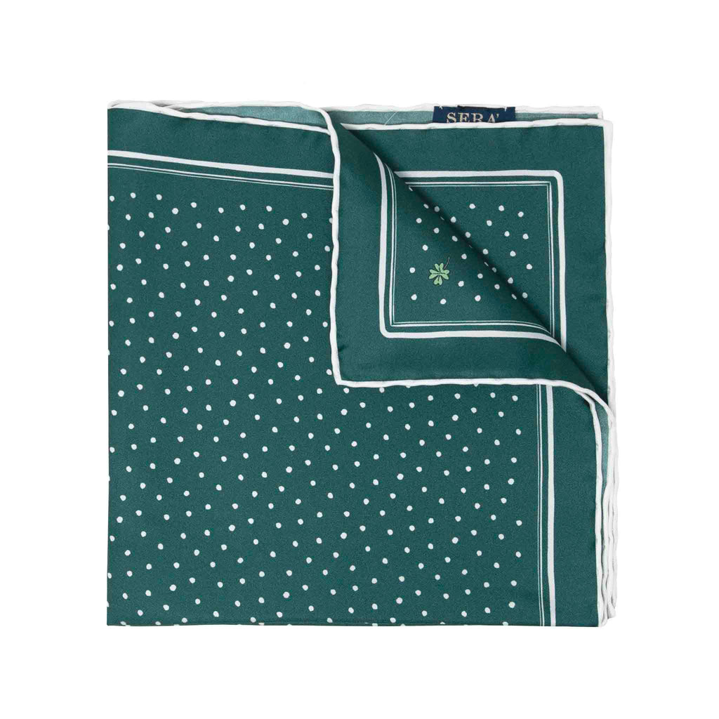 Clover Green Silk Pocket Square Serà Fine Silk