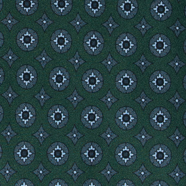 Green with Grey Circles Pattern Silk Tie Serà Fine Silk