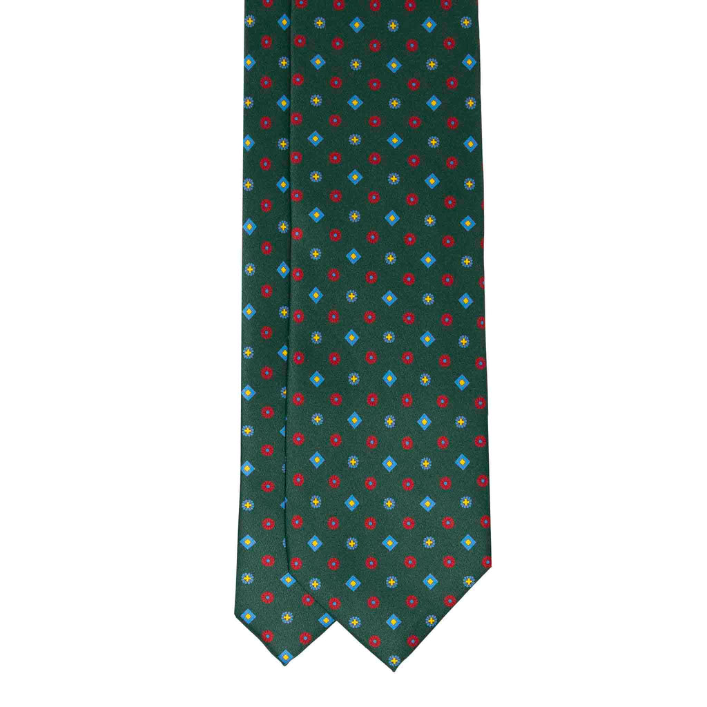 Green and Red Small Geometric Pattern Silk Tie Serà Fine Silk