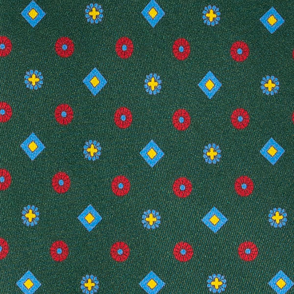 Green and Red Small Geometric Pattern Silk Tie Serà Fine Silk