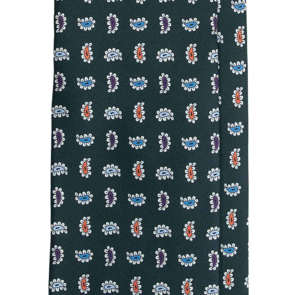 Green Silk Tie with Colorful Paisley Pattern Serà Fine Silk