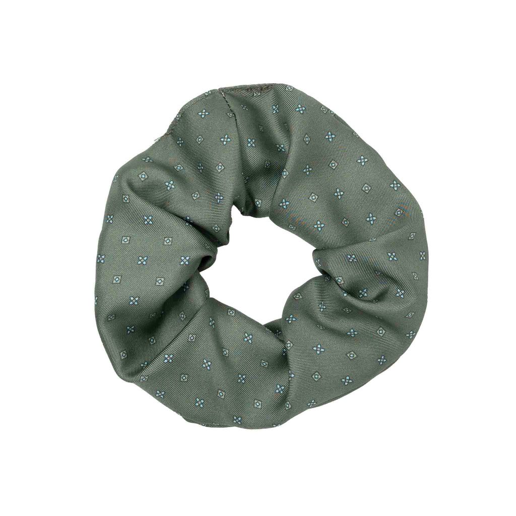 green small flowers silk scrunchy