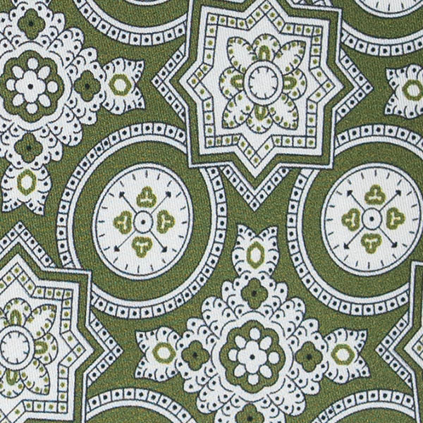 Green and White Big Medallions Silk Tie Serà Fine Silk