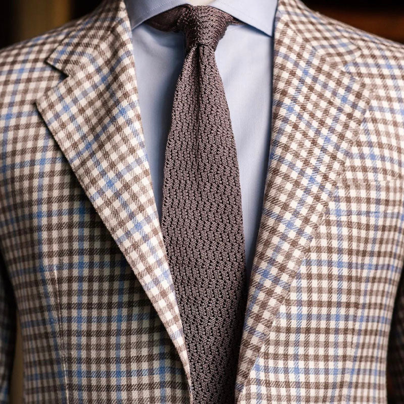 Grey Zig Zag V Point Knitted Silk Tie Será Fine Silk