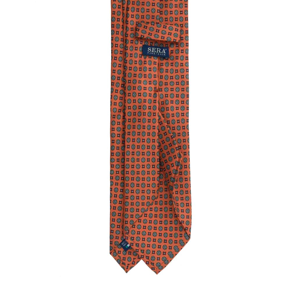 Burnt Orange Round & Floral Pattern Silk Tie in Como Silk | Serà Fine Silk