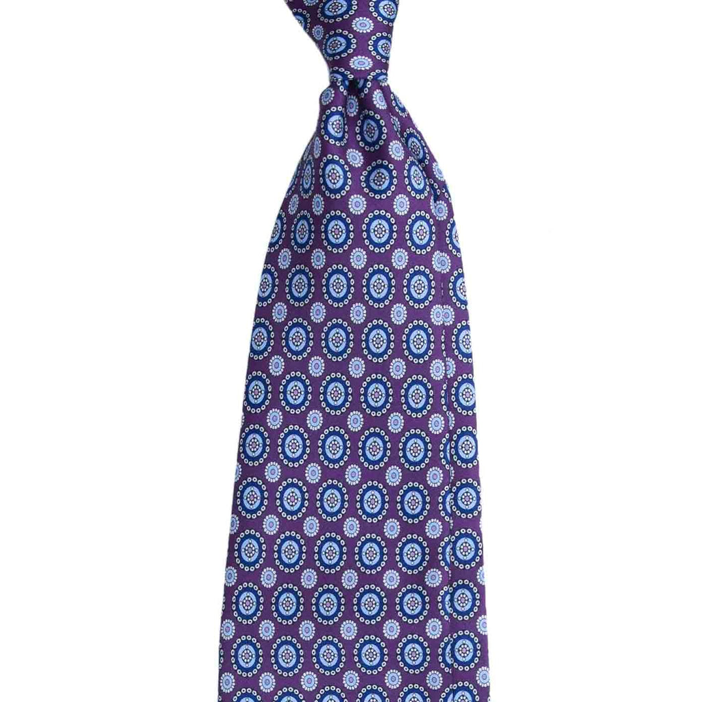 Purple and Light Blue Geometric Pattern Silk Tie | Serà Fine Silk